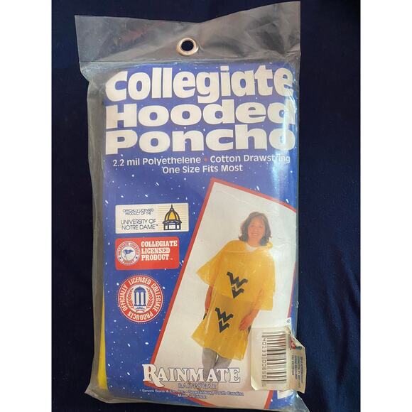 Rainmate Collegiate Hooded Poncho Yellow West Virginia University New - Picture 1 of 2